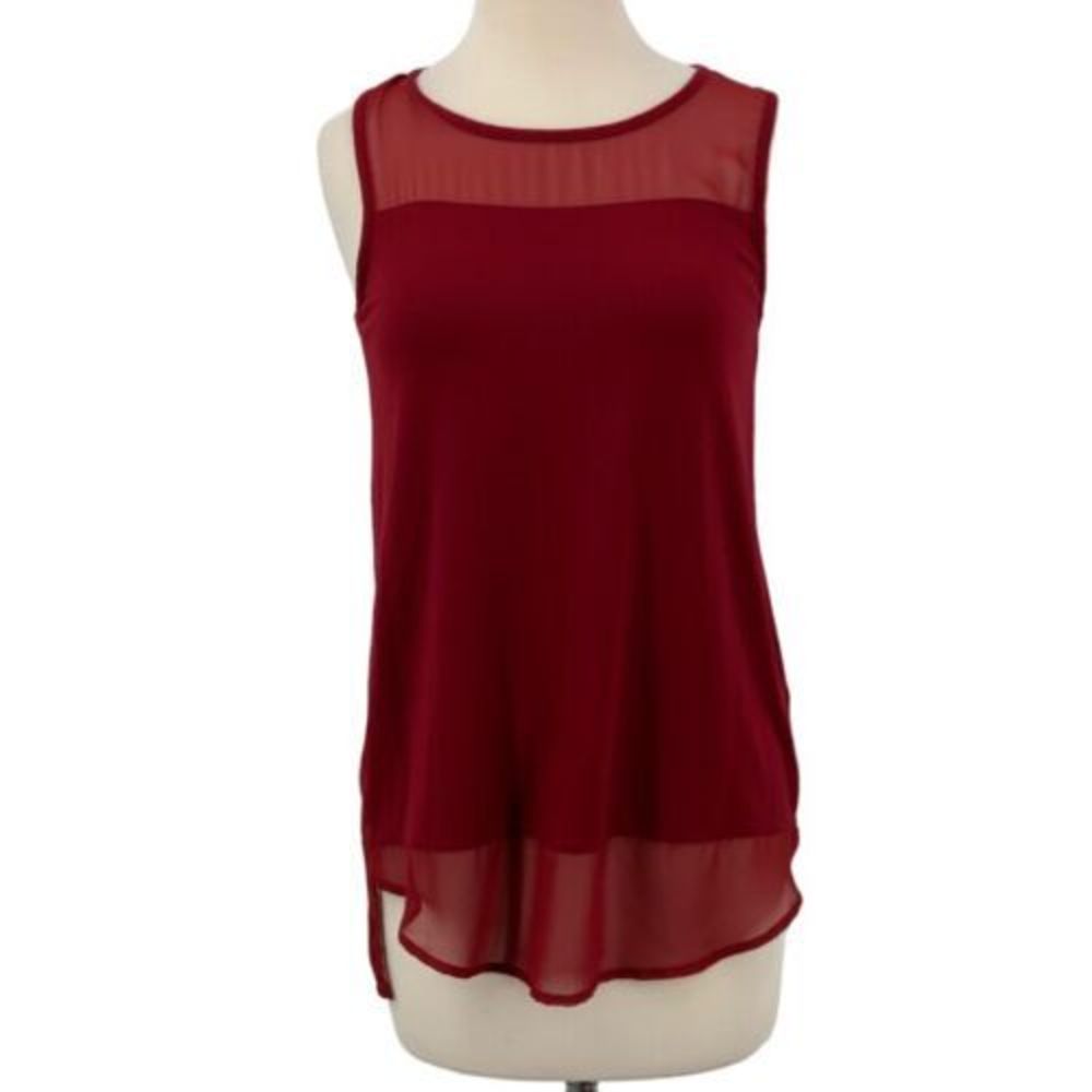 Vince Camuto Womens Sleeveless Tank/Tunic Red Semi-Sheer Pullover Top XS